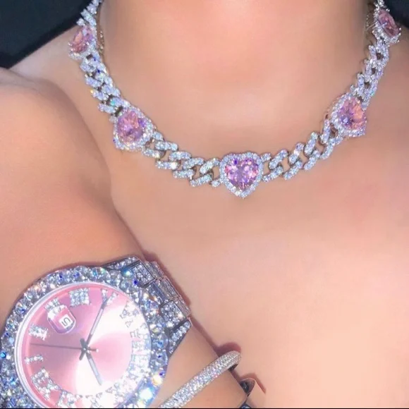 Pink Heart Necklace and Watch 2 piece Set .16inch necklace - Picture 1 of 1